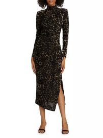 Shop Ramy Brook Eveline Leopard Velvet Long-Sleeve Midi-Dress at Saks Fifth Avenue